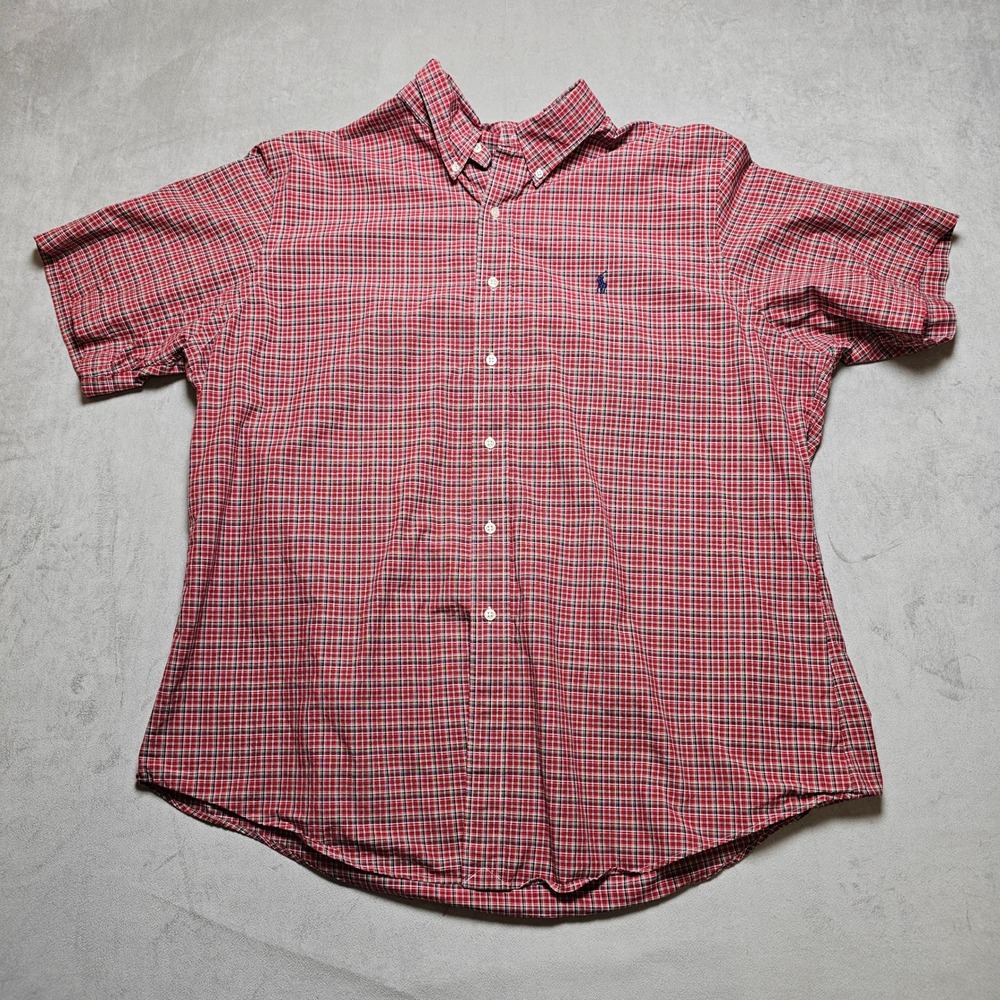 Ralph Lauren Mens XXL Red Plaid Custom Fit Short Sleeve Button Down Shirt‎